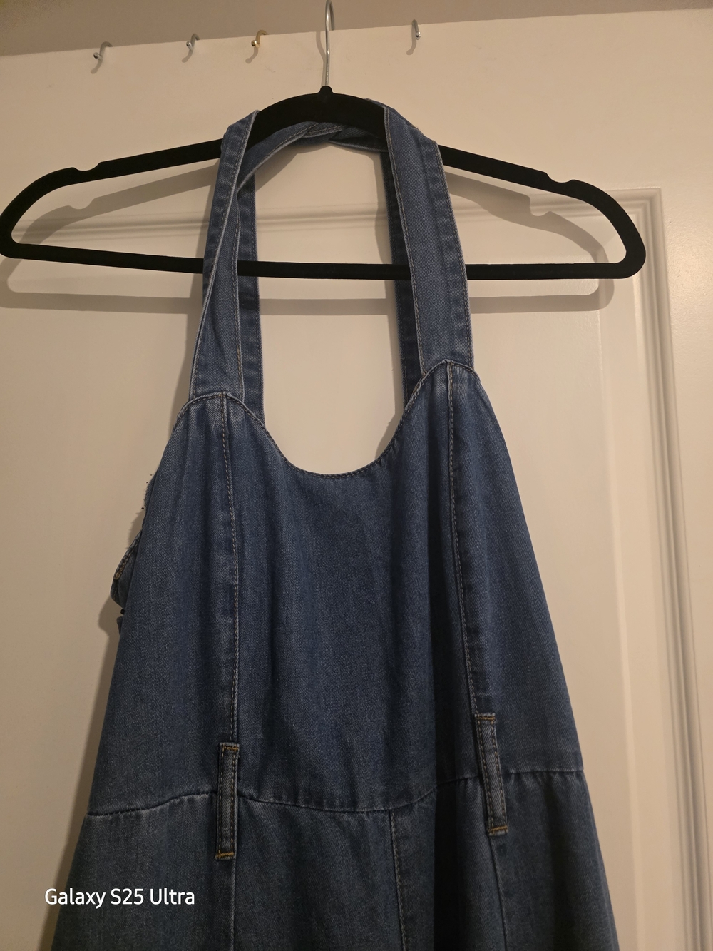 Denim Halter Jumpsuit- Medium Blue